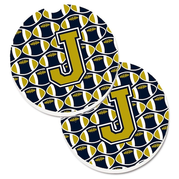 Carolines Treasures Letter J Football Blue and Gold Cup Holder Car Coaster, PK2 CJ1074-JCARC - main